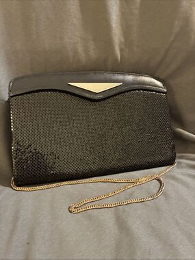 Vintage Neusteters Black Metal Mesh Evening Bag Gold Chain Shoulder Bag